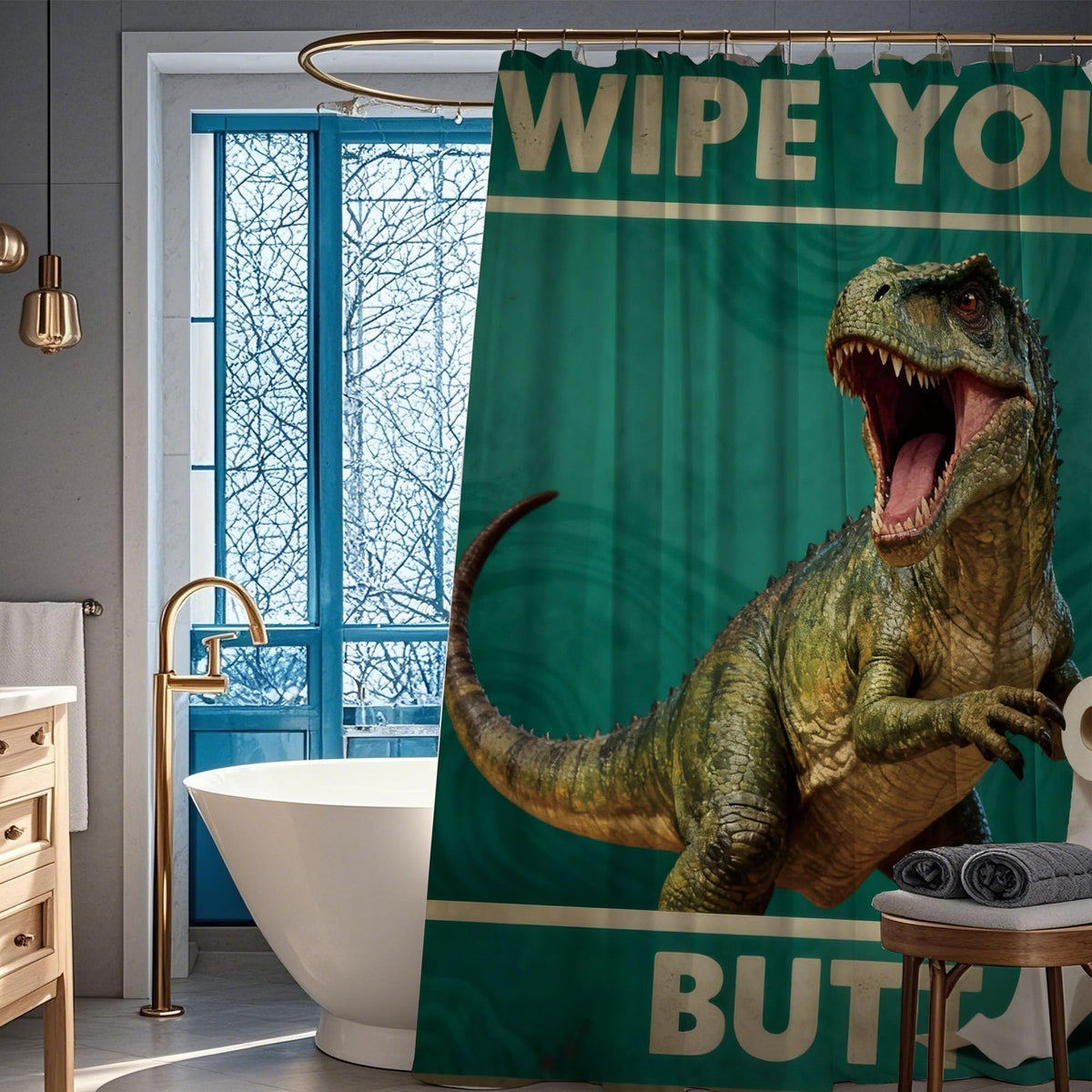 Funny Dinosaur Shower Curtain Kids Boys Green Dino Dinosaur Bathroom Decor (60"W x 72"L (Pack of 1) / Funny Dinosaur)