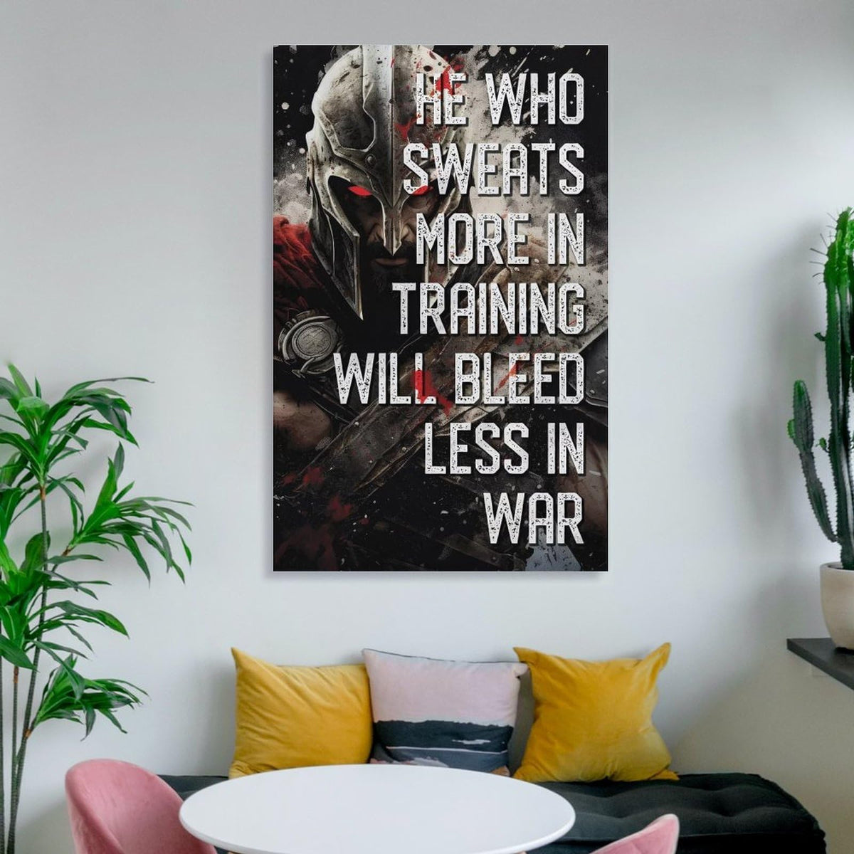He Who Sweats More In Training Spartan Warrior Canvas Printing Wall Art Prints Wall Decor Posters Gym Motivation Banner Fitness Quote Dark Industrial Office Bedroom Decor 12x18inch (style-38 / 12x18inch(30x45cm) Unframe)