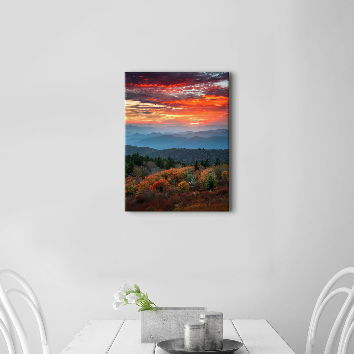 Blue Ridge Mountains Wall Art Fall Sunset Smoky Mountain Canvas Pictures Living Room Decor Nature Landscape Prints Paintings National Park Poster Autumn Misty Forest Artwork for Home Decoration 12x16" (16"L x 12"W / Blue Ridge)