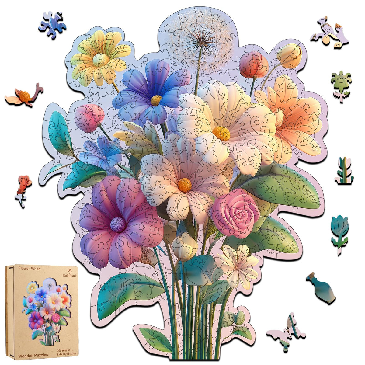 5MM Flower Wooden Puzzle (Flower White / 200 pieces)