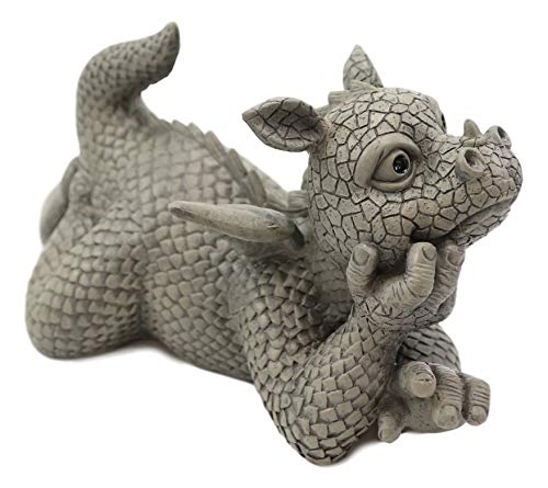 Ebros Wishful Thinking Baby Dragon On The Ground Statue 12" Long Fairy Garden Faux Stone Resin Finish Figurine (Wishful Thinking on the Ground)