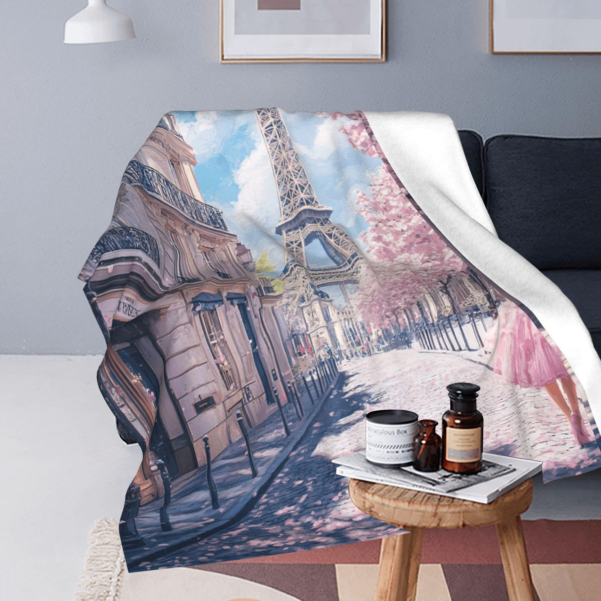 Eiffel Tower Fleece Throw Blanket Paris Gifts Room Decor 60"x80" (Pink Paris / 60"X80")