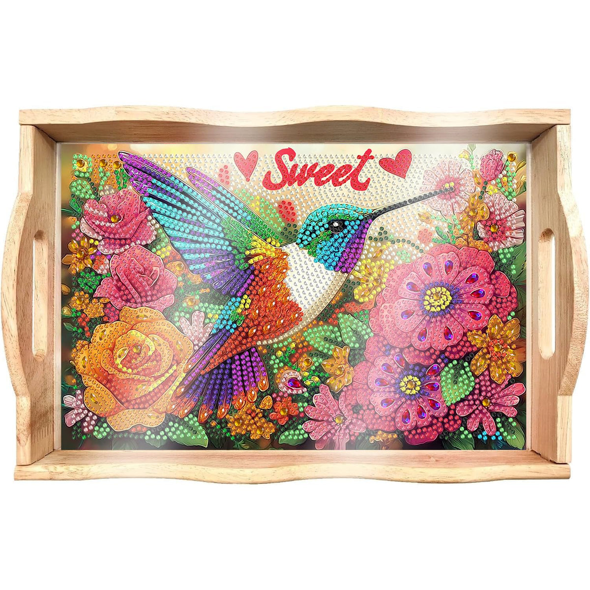 5D Bird Diamond Art Wooden Serving Tray with Handle for Adults (U Bird Small)