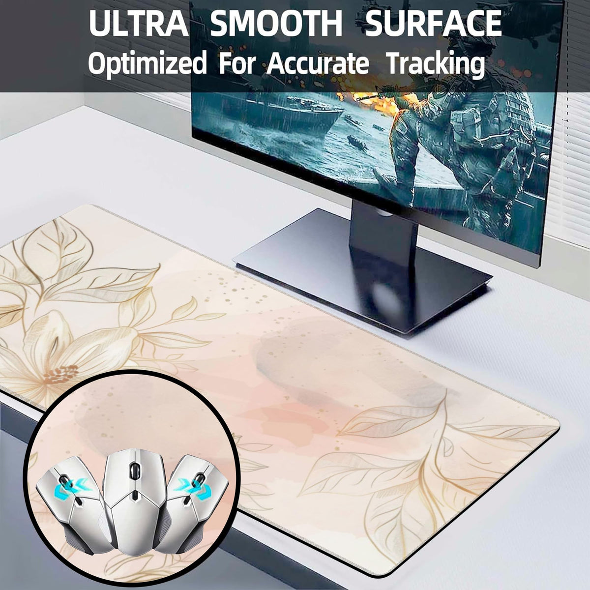 Desk Mat Minimalist Flowers and Leaves Large Gaming Mouse Pad for Desk XL (11.8" x 31.5" / Minimalist Flowers and Leaves)