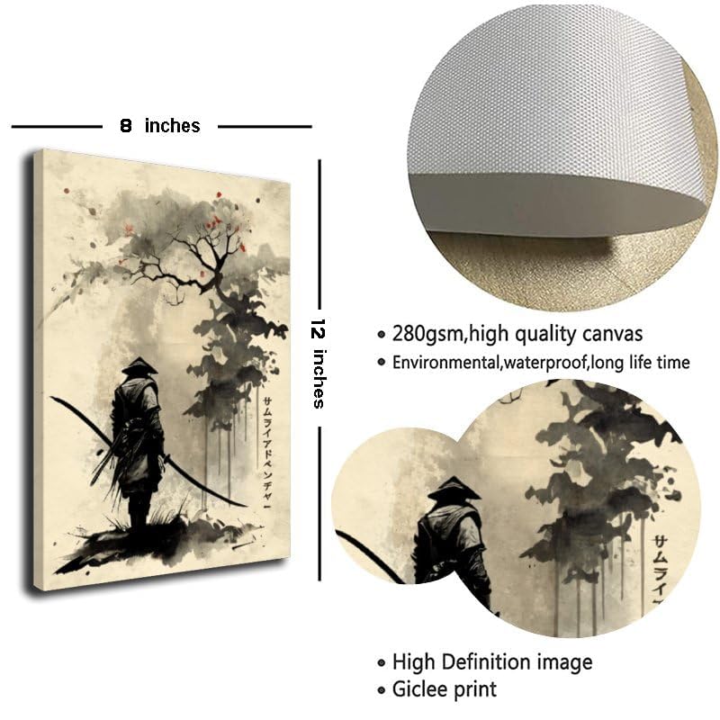 Beautiful Samurai Journey Poster Print by MCAshe Art Printed Beige Aesthetic Wall Decor for Home Office (12"L x 8"W / Frame-2)