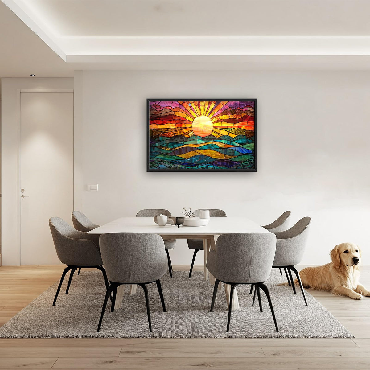 Boho Sun Large Wall Art Colorful Pictures Abstract Geometric Sun Sunset Sea Wall Decor Modern Canvas Print Painting Artwork for Bathroom Living Room Bedroom 36L x 24W (Boho Colorful Sun / 36"L x 24"W)