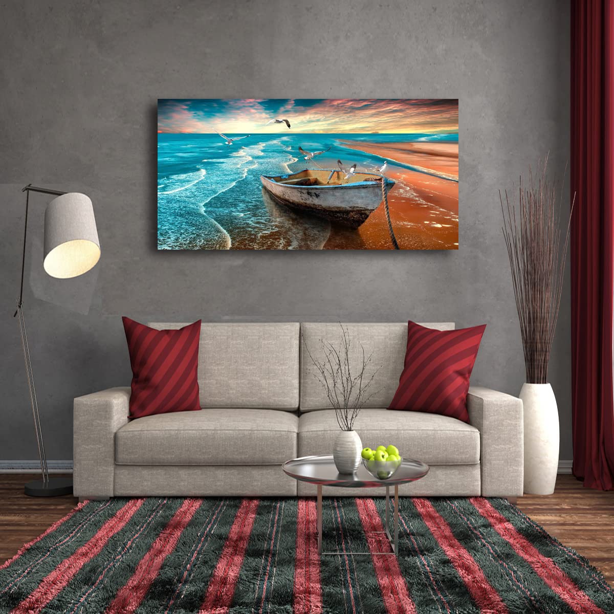 Beach Sunset Pictures Canvas Wall Art For Living Room Bedroom Wall Decor (40"L x 20"W / Beach Sunset Pictures Canvas Art)