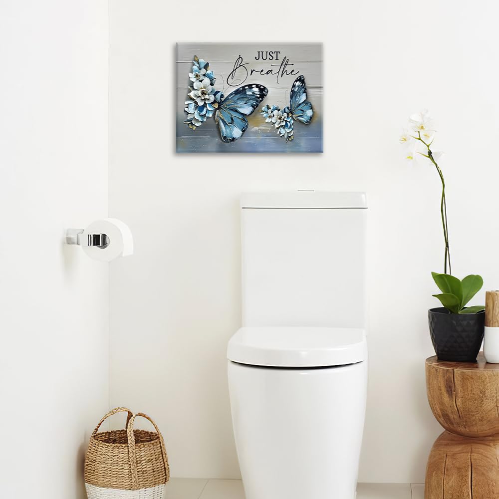 Blue Butterfly Wall Art Farmhouse Canvas Wall Decor Pictures Prints Painting Framed Artwork Home Decorations for Bathroom Kitchen 12"x16" (Blue Butterfly / 16"L x 12"W)