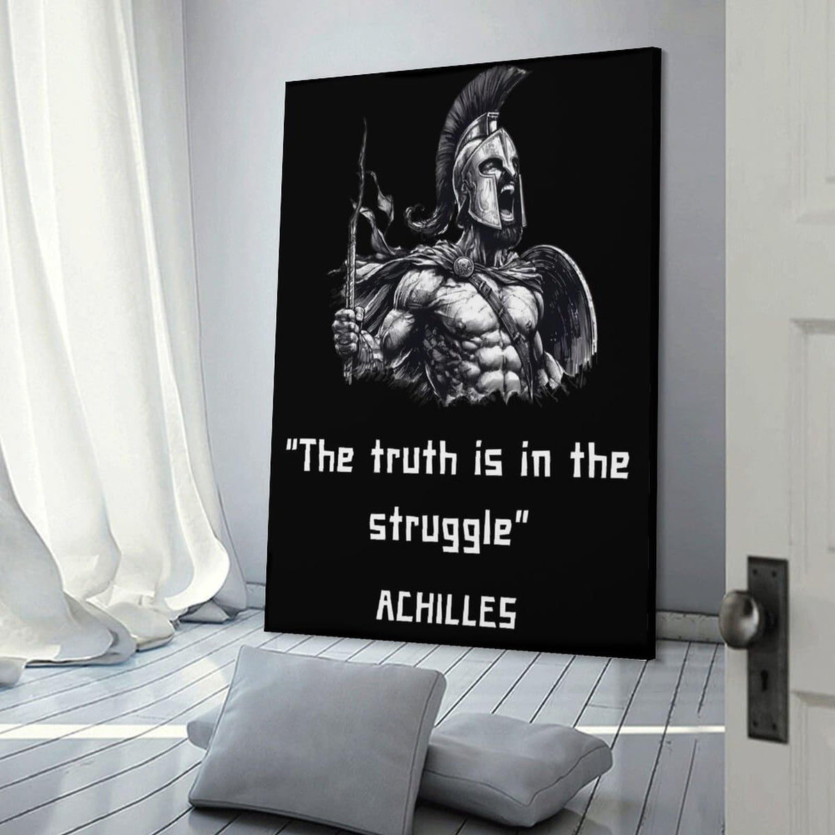 Achilles Truth In Struggle Spartan Warrior Canvas Printing Wall Art Prints Wall Decor Posters Black White Greek Mythology Motivational Gym Office Bedroom Living Room Decor 08x12inch (style-42 / 08x12inch(20x30cm) Frame)