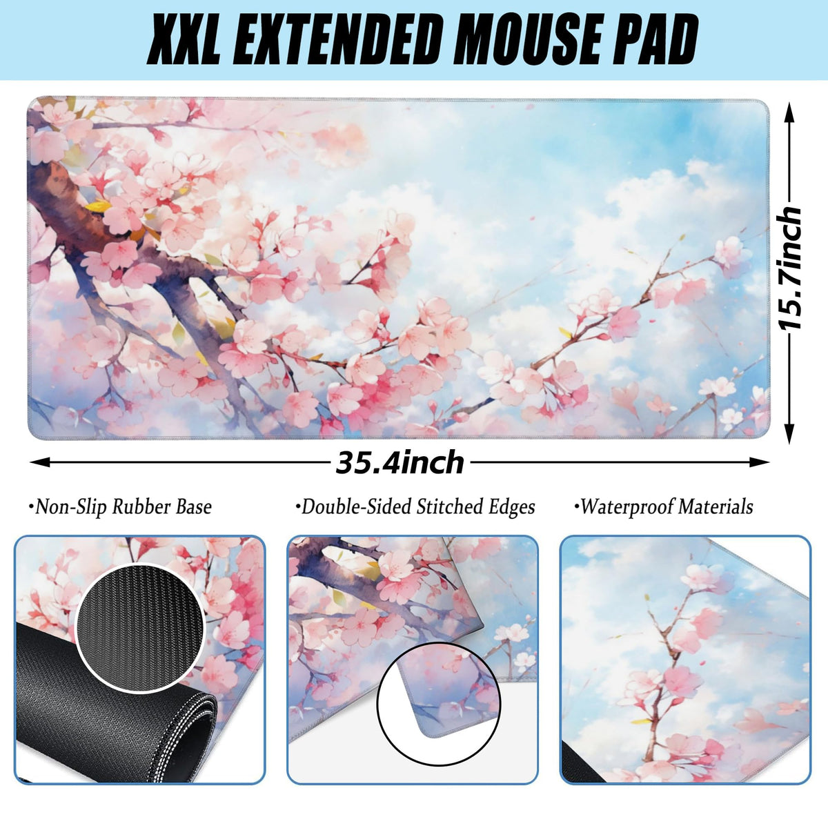Large Gaming Mouse Pad for Desk (15.7" x 35.4" / Cherry Blossom Tree)