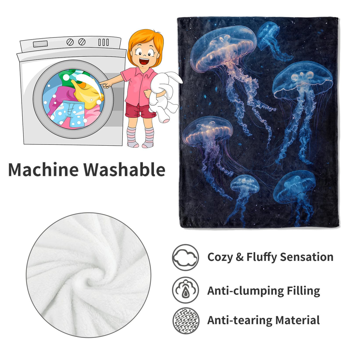 Glowing Jellyfish Blanket Ethereal Underwater Marine Life Throw Blankets (60x80in / Jellyfish)