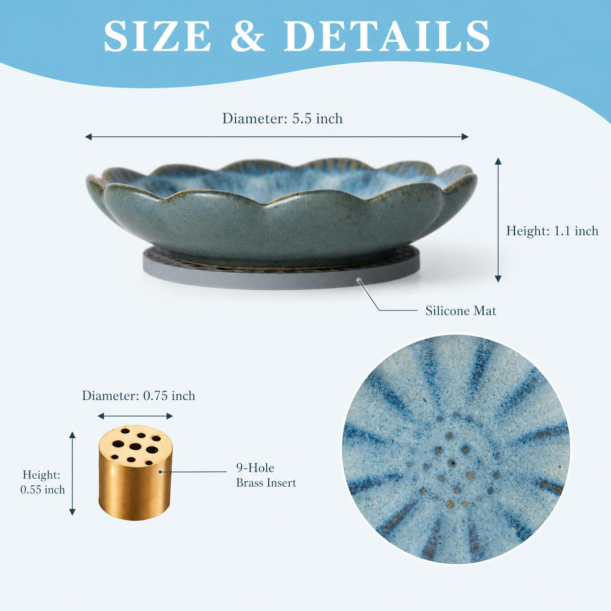 Ceramic Lotus Incense Holder (Blue)