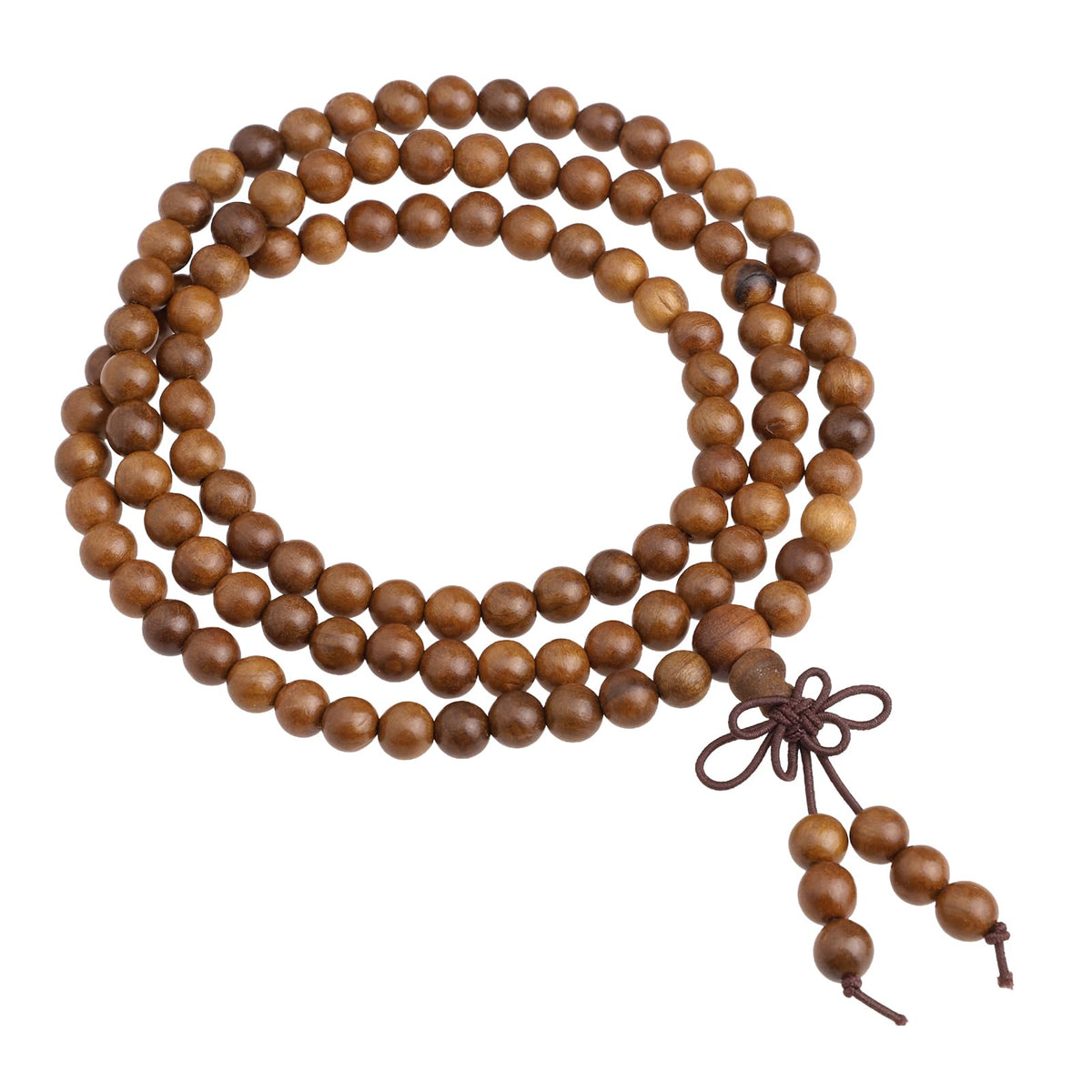 6mm 108 Beads Natural Wood Mala Necklace (#1-Light Brown)