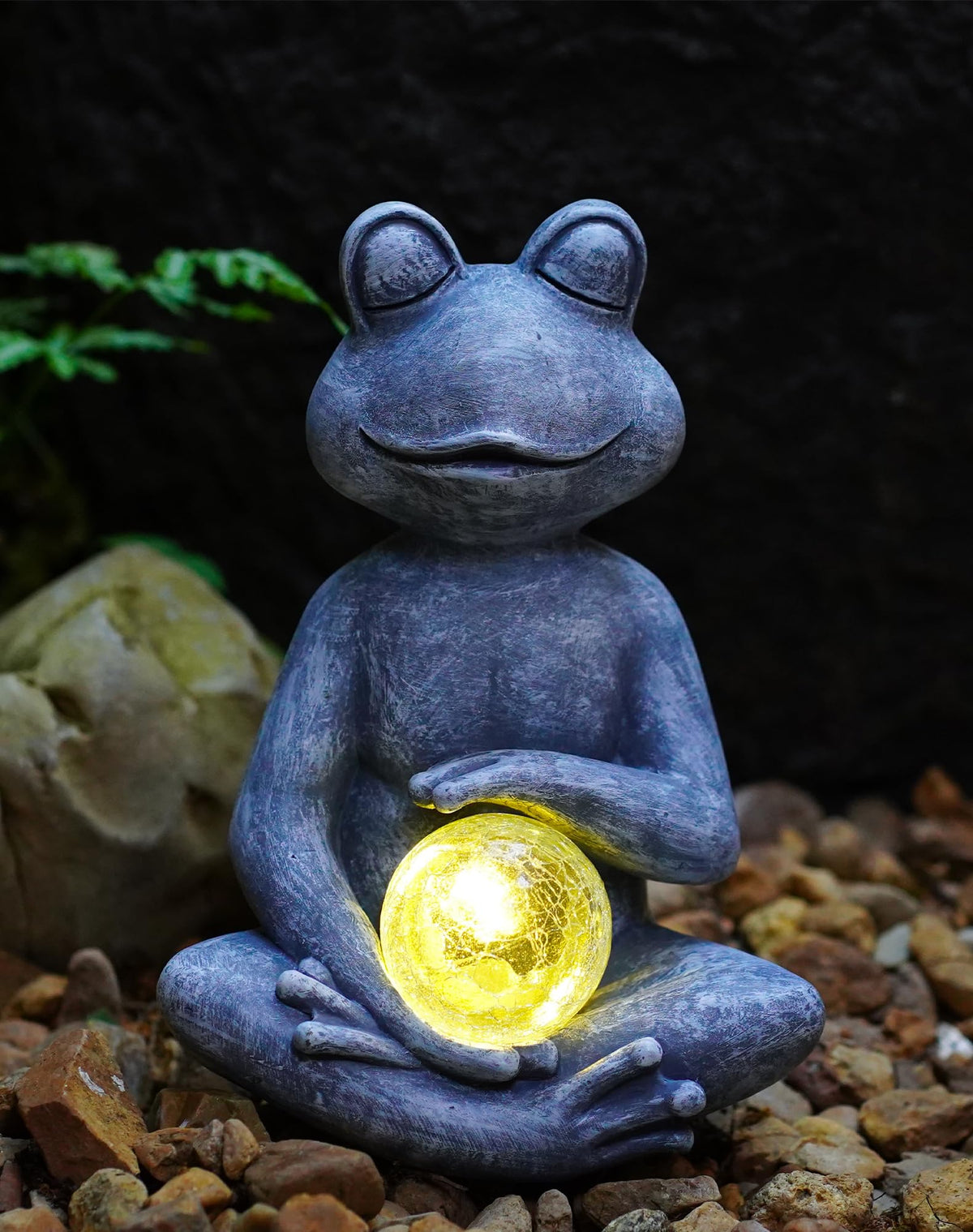 Frog Statue with Solar Gazing Ball Lights (Gray)
