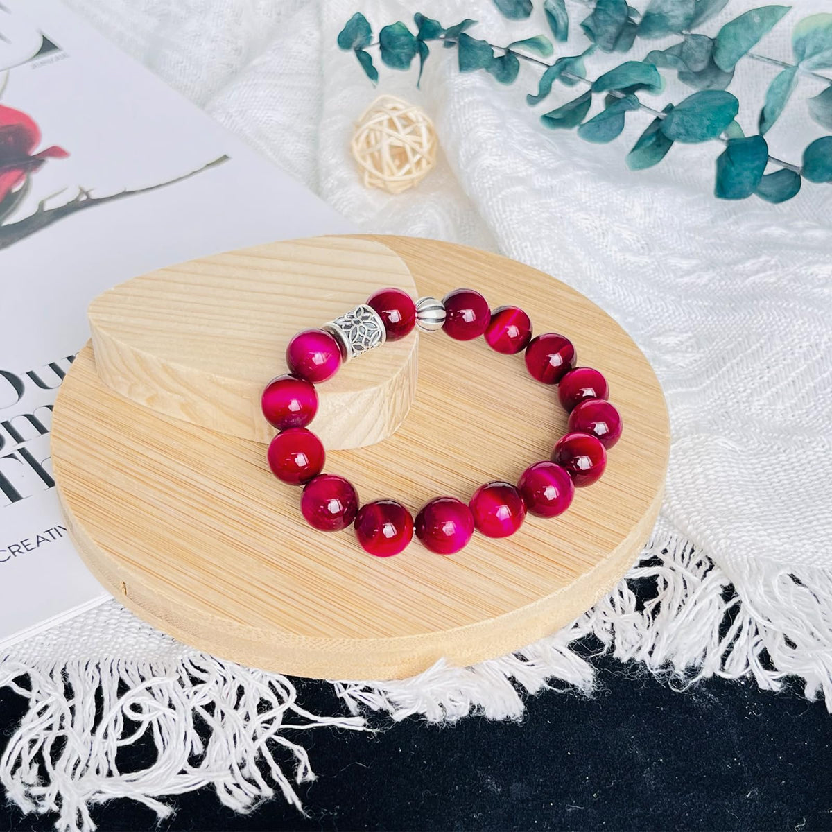 Natural obsidian bracelet (Pink Tiger Eye + 925 Silver(12mm)-1 Pcs)