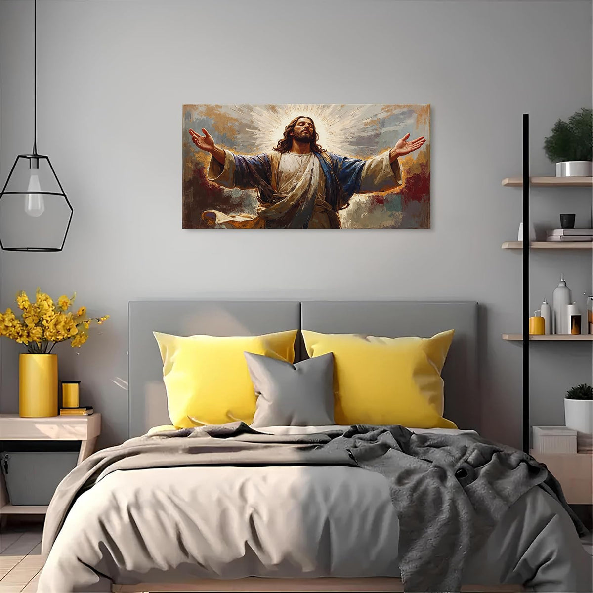 Jesus Canvas Wall Art Abstract Christian Picture for Living Room Religious Poster Canvas Prints Prayer Room Decor Holy Jesus Painting Vintage Spiritual Artwork Church Home Bedroom Decorations 20x40” (40"L x 20"W / Holy God)