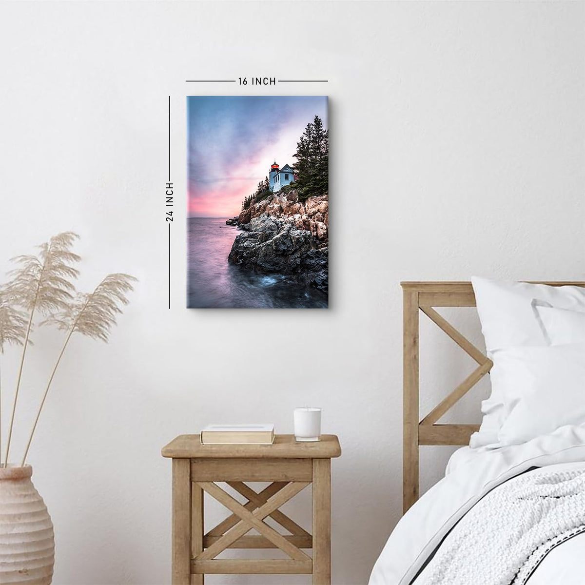 Coastal Wall Art Sunset Maine Bass Harbor Lighthouse Wall Decor Acadia National Park Pictures Nature Ocean Beach Canvas Prints Modern Seascape Artwork for Bedroom Bathroom Home Decoration 16x24" (24"L x 16"W / Bass Harbor)