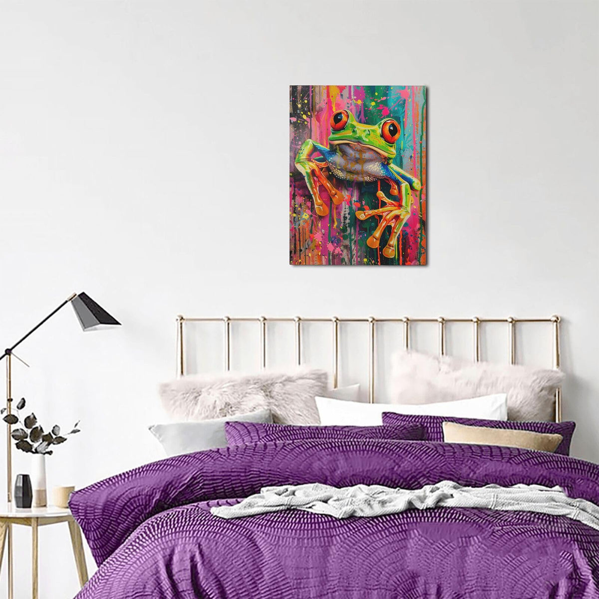 Banksy Frog Canvas Wall Art Abstract Prints Painting Framed ArtWork 12"x16" (Graffiti Frog / 16"L x 12"W)