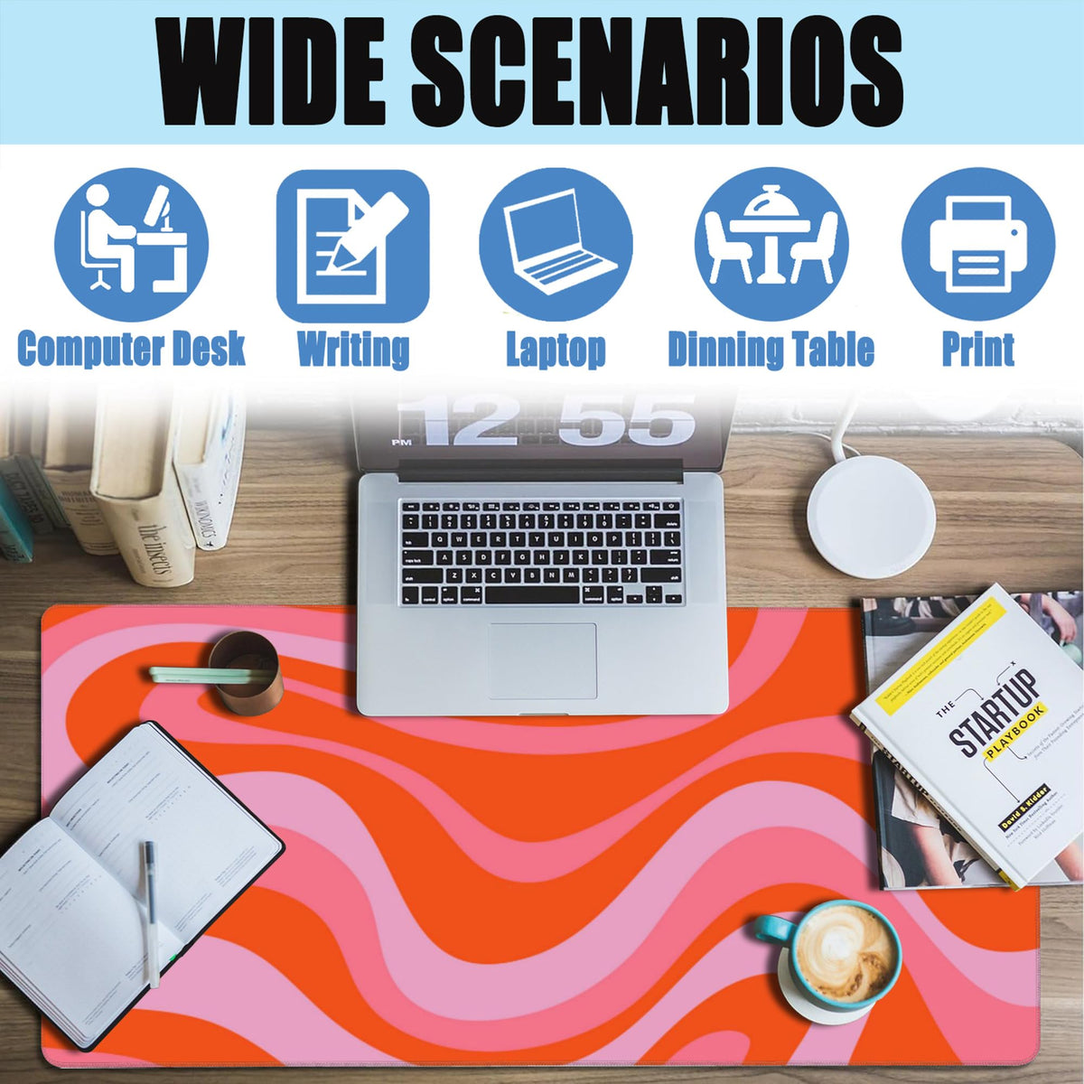 Large Gaming Mouse Pad for Desk (15.7" x 35.4" / Hippie Groovy Waves)