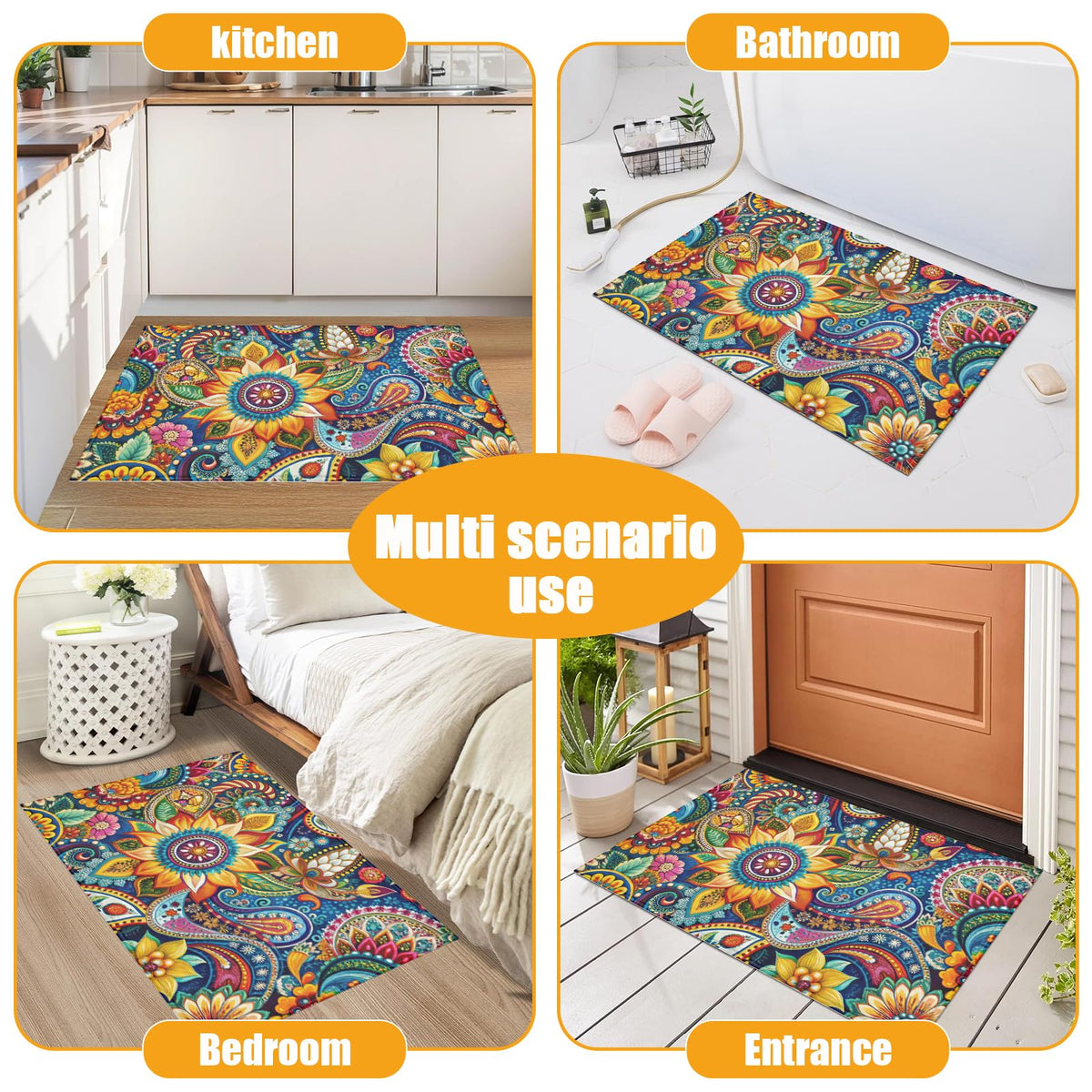 Colorful Mandala Flower Bath Mat for Bathroom (Colorful Mandala Flower)