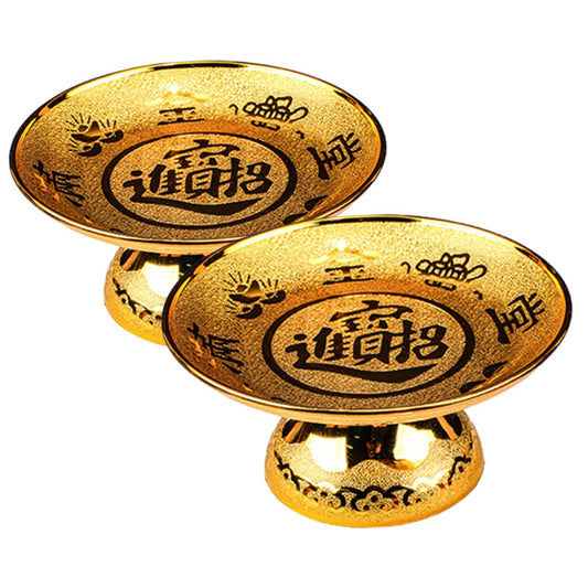 Utensil Tray 2pcs Buddhist Plate Offering Bowls Footed Fruit Tray Dessert Snack Container Tinplate Bowl Blessing Bowl for Rituals Incense Smudging Decoration Golden 7inch Cutlery (17.5x17.5CM)