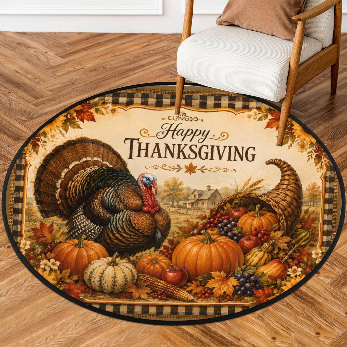 3 Ft Thanksgiving Round Rug Circle Area Rugs Circular Indoor Door Mat (B:b-12 / 3' (Round))