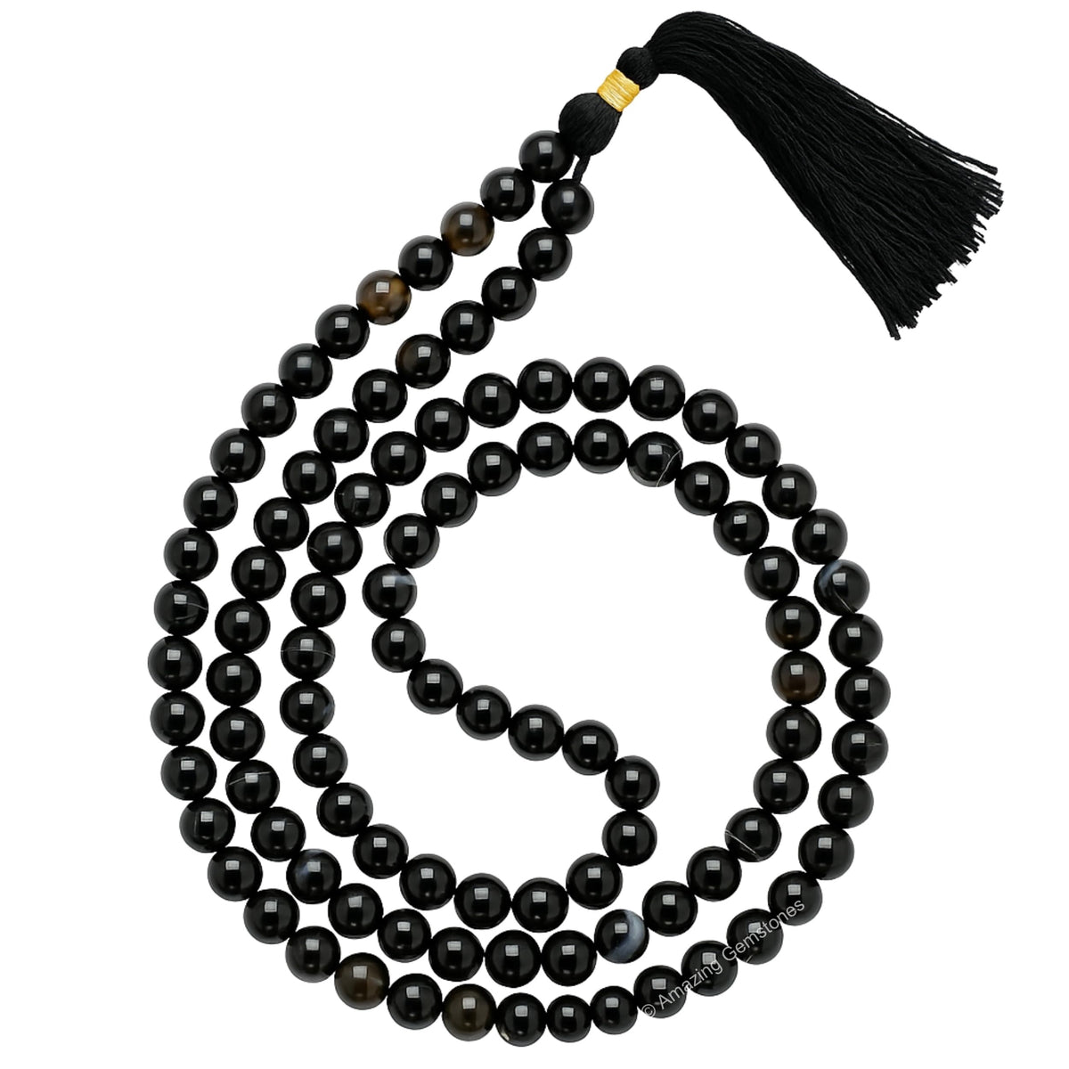 Black Hakik Mala Beads (Black Hakik / Plain)