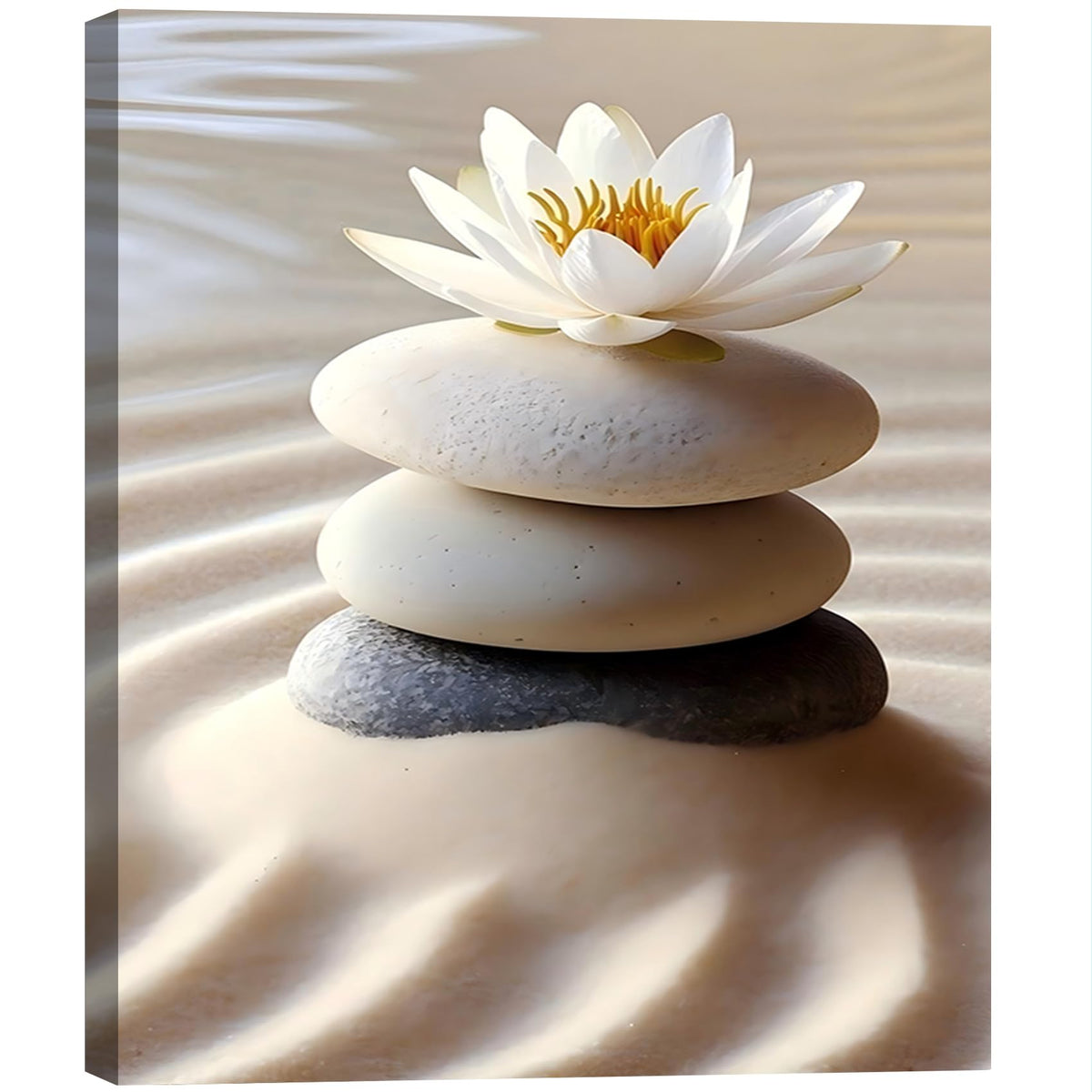 Framed White Lotus Zen Stone Canvas Wall Art (Pictures26 / 12"L x 8"W)