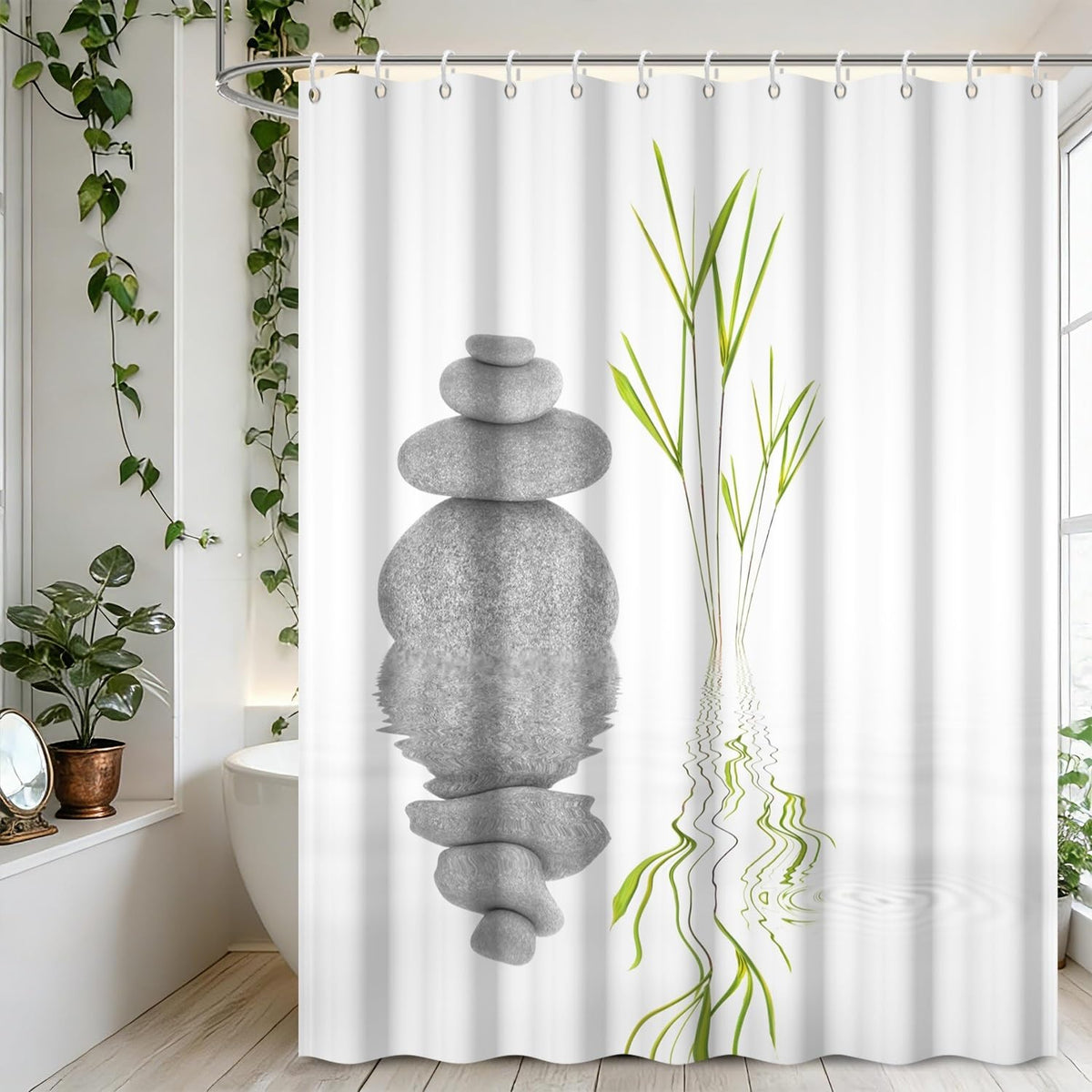Zen Shower Curtain Spa Shower Curtain Zen Stone Meditation Bathroom Curtains Set Waterproof Cloth Fabric with Hooks Restroom Bath Bathtub Home Decor Accessories 72x78 inch (72"W x 78"L (Pack of 1) / White 02)