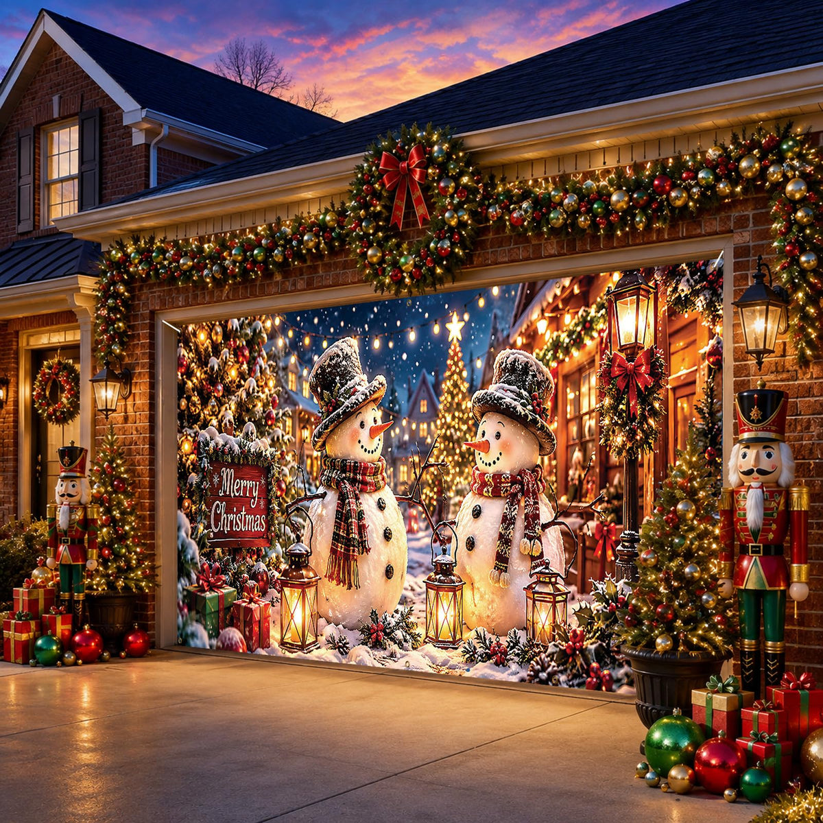 Christmas Snowman Garage Door Cover Banner Winter Wonderland Backdrop (Snowman)