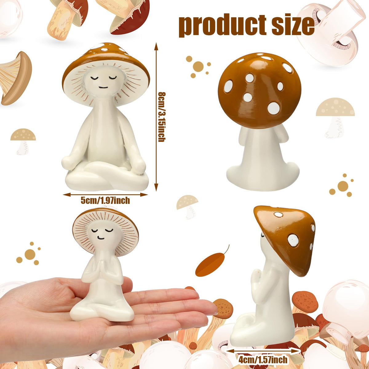 3 Pcs Yoga Mushroom Figurine Resin Meditation Mushroom Decor (Mushroom)