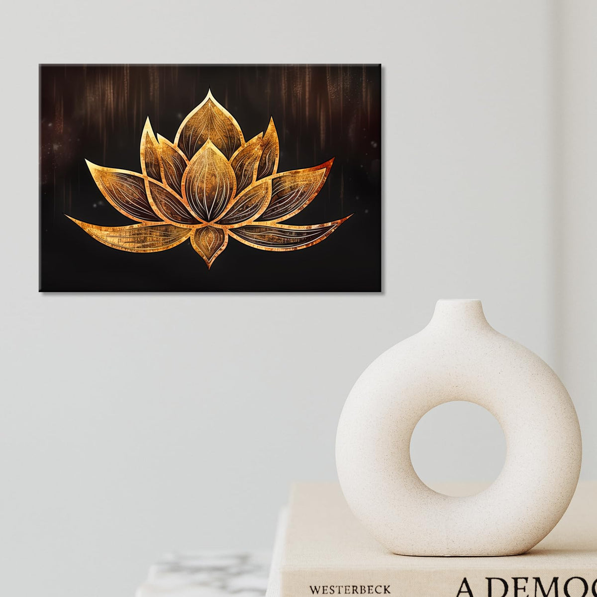 Lotus Flower Wall Art Abstract Golden Floral Wall Painting Gold Lotus Decor Canvas Print Zen Artwork for Home Office Living Room Ready to Hang (Lotus 02 / 18"L x 12"W)