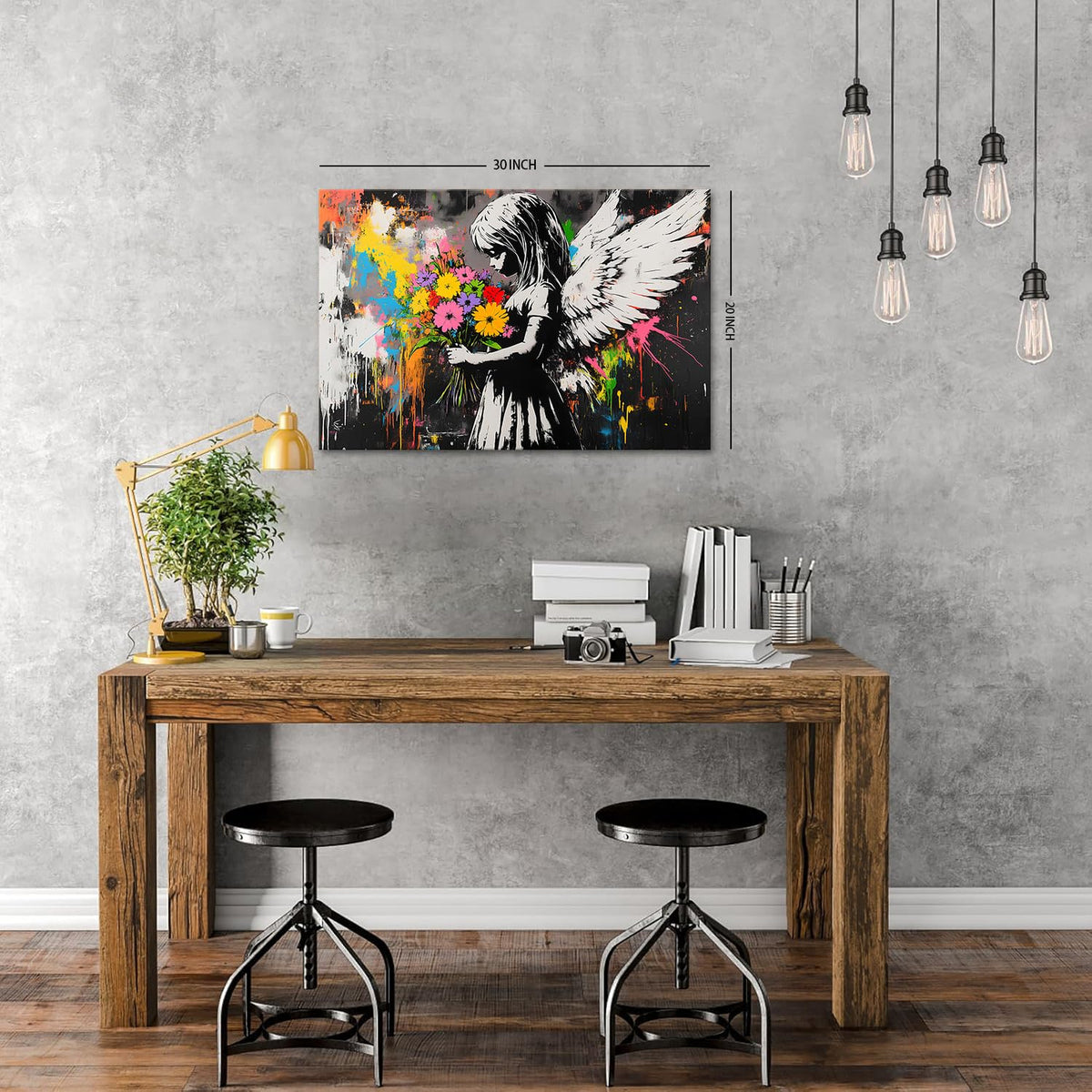 Abstract Graffiti Banksy Canvas Wall Art Banksy Angel Girls Decor Colorful Street Prints Picture Painting for Living Room Bedroom Pop Art Poster Modern Aesthetic Artwork Home Decoration 20x30” (30"L x 20"W / BANKSY)