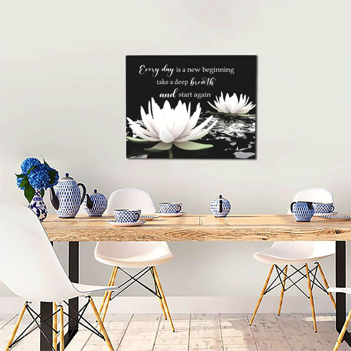 Black and White Floral Wall Art Inspirational Quotes with Water Lily Wall Art for Living Room Zen Spa Canvas Home Decor for Bedroom Bathroom Office Ready to Hang 16L x 24W Inch (Black / 16"L x 24"W)