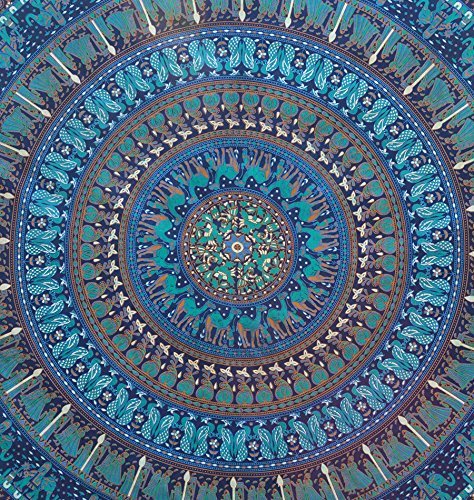 Tapestry Queen Hippie Mandala Bohemian Psychedelic Intricate Floral Design Indian Bedspread Magical Thinking Wall Hanging 84x90 Inches (90"L x 84"W / Neavy blue tarquish)