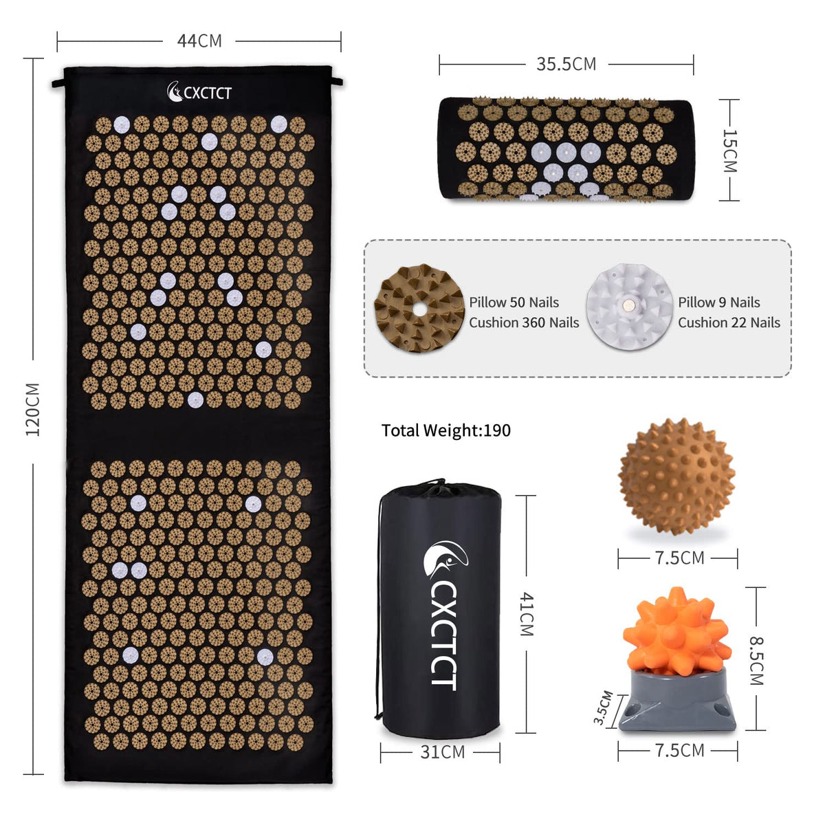Extra Long Yoga Acupressure Mat Set (Gold)