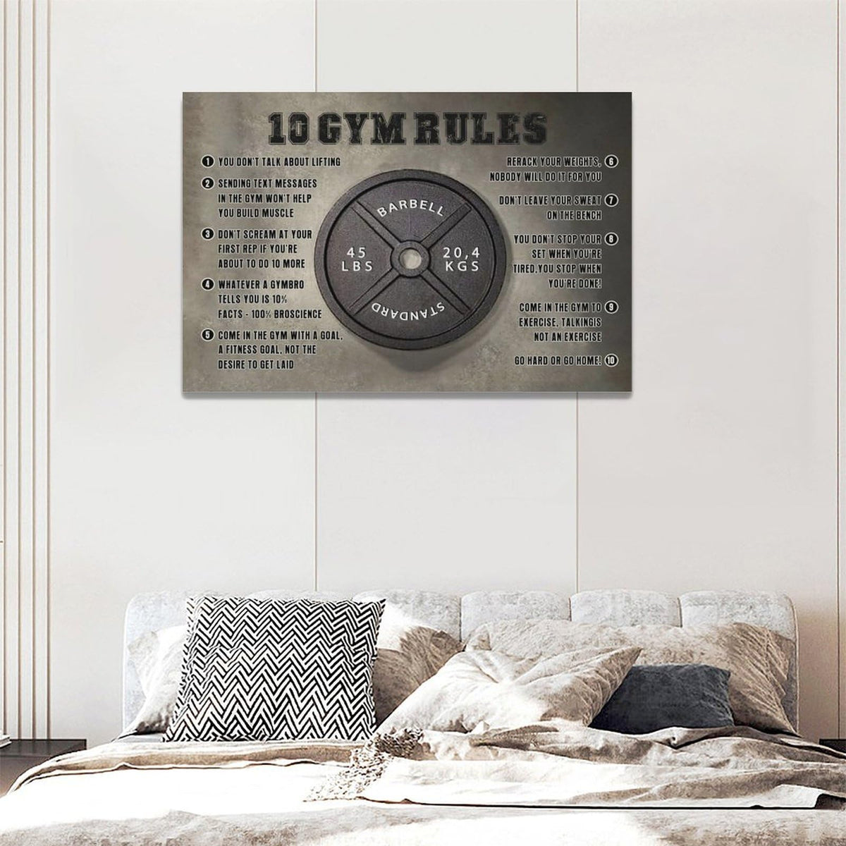Gym Wall Art 10 Gym Rules Pictures Wall Decor Motivational Black And White Canvas Prints Cool Poster Framed Home Decoration Painting Artwork for Bedroom Living Room Gymnasium Office 24"x16" (24"L x 16"W / Gym-3)