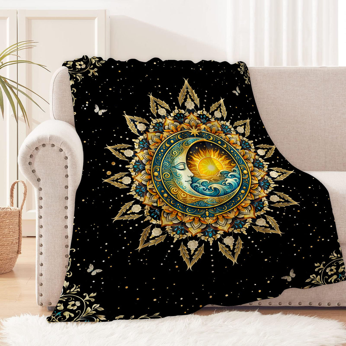 Boho Moon and Sun Blanket for Spiritual Lovers (60x50 Inch / Boho)