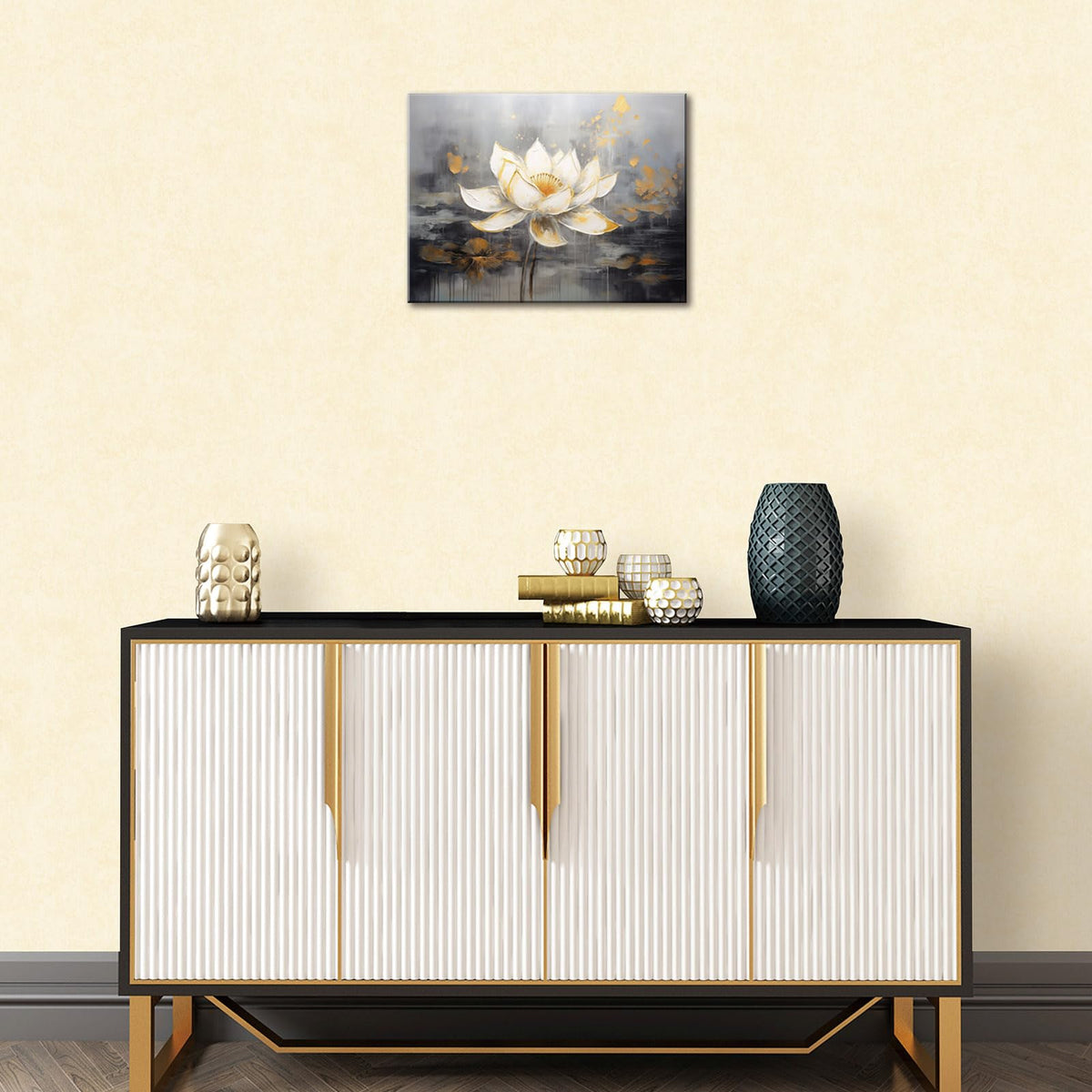 Lotus Flower Canvas Wall Art White Floral Picture Wall Decor Zen Flower Bloom Floral Wall Decor Meditation Painting for Yoga Spa Meditation Spiritual Room Ready to Hang (24"L x 16"W / Lotus 05)