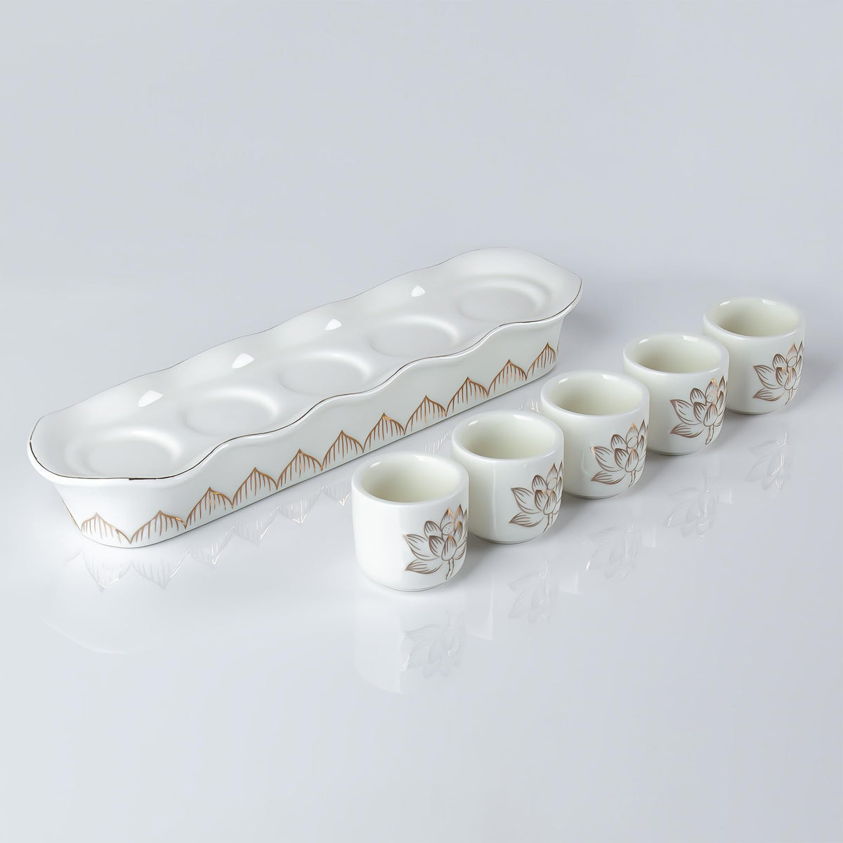 White Buddhist 5 Altar Cups Set (5 White Ceramic Cups Set)