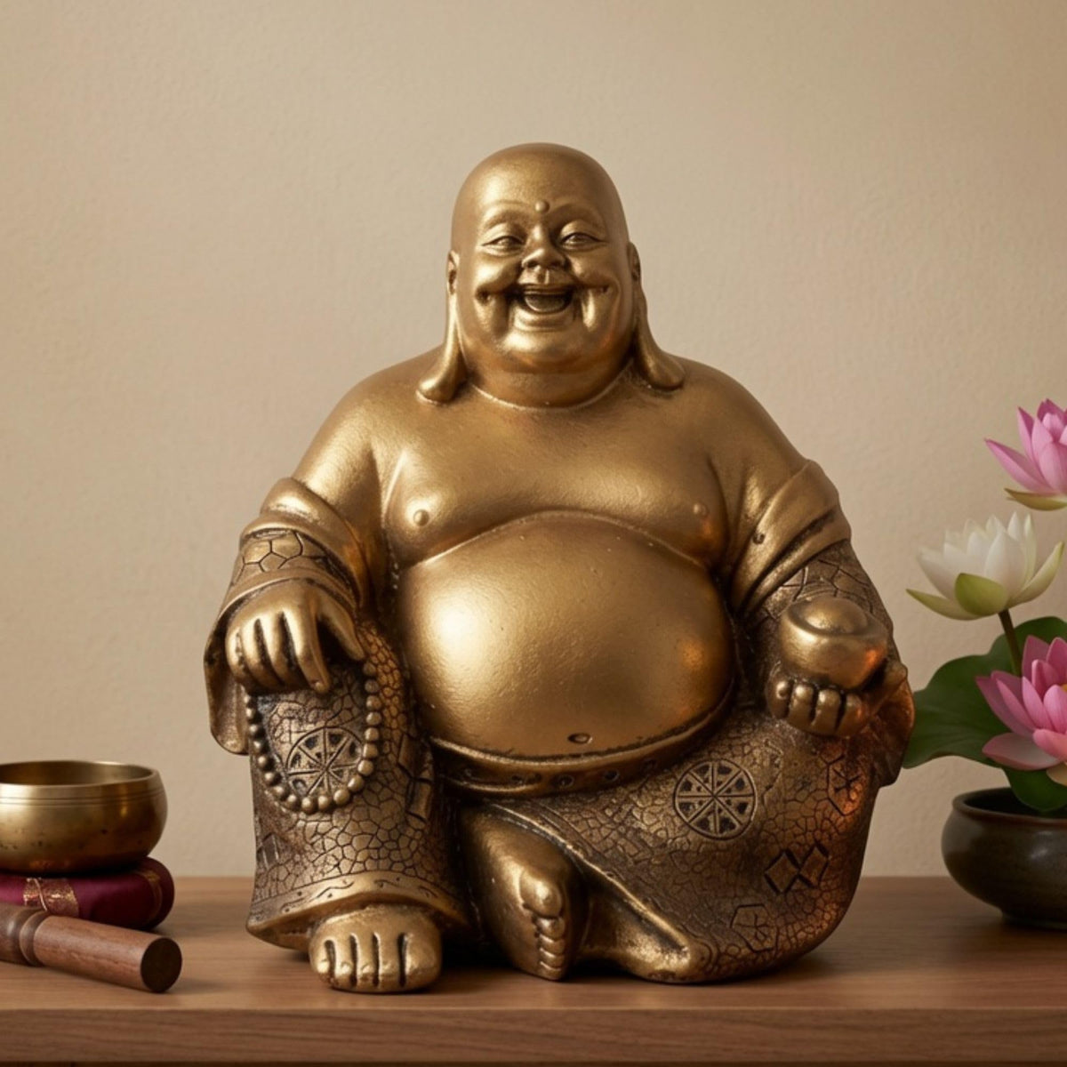 Laughing Buddha Statue Zen Decor 21770 (Gloden)