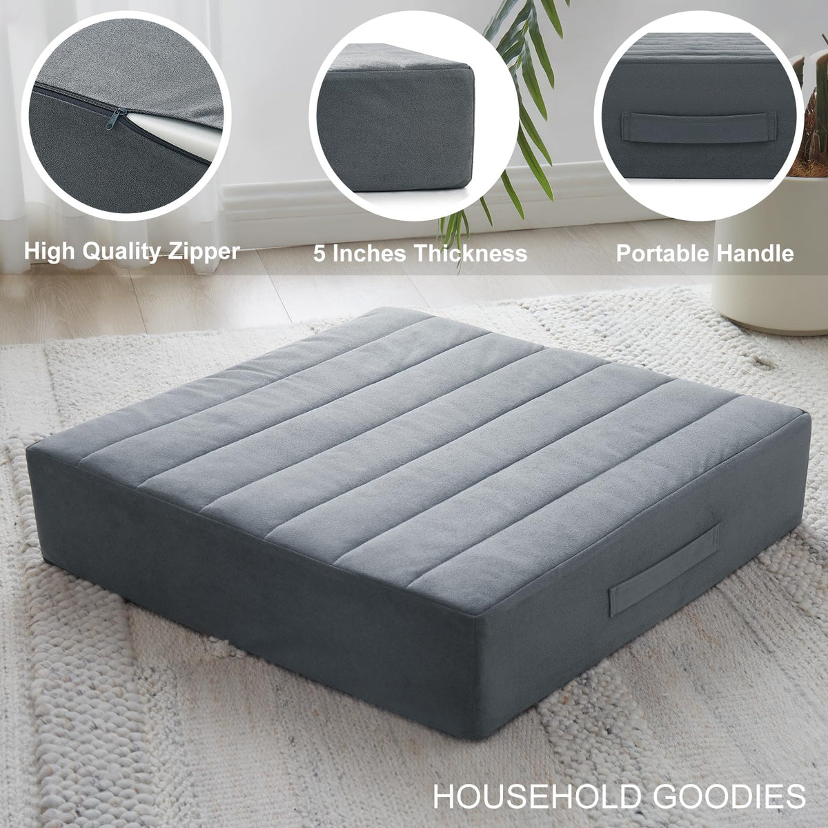 22 inches Floor Pillow for Adults (Dark Gray / 1 Count)