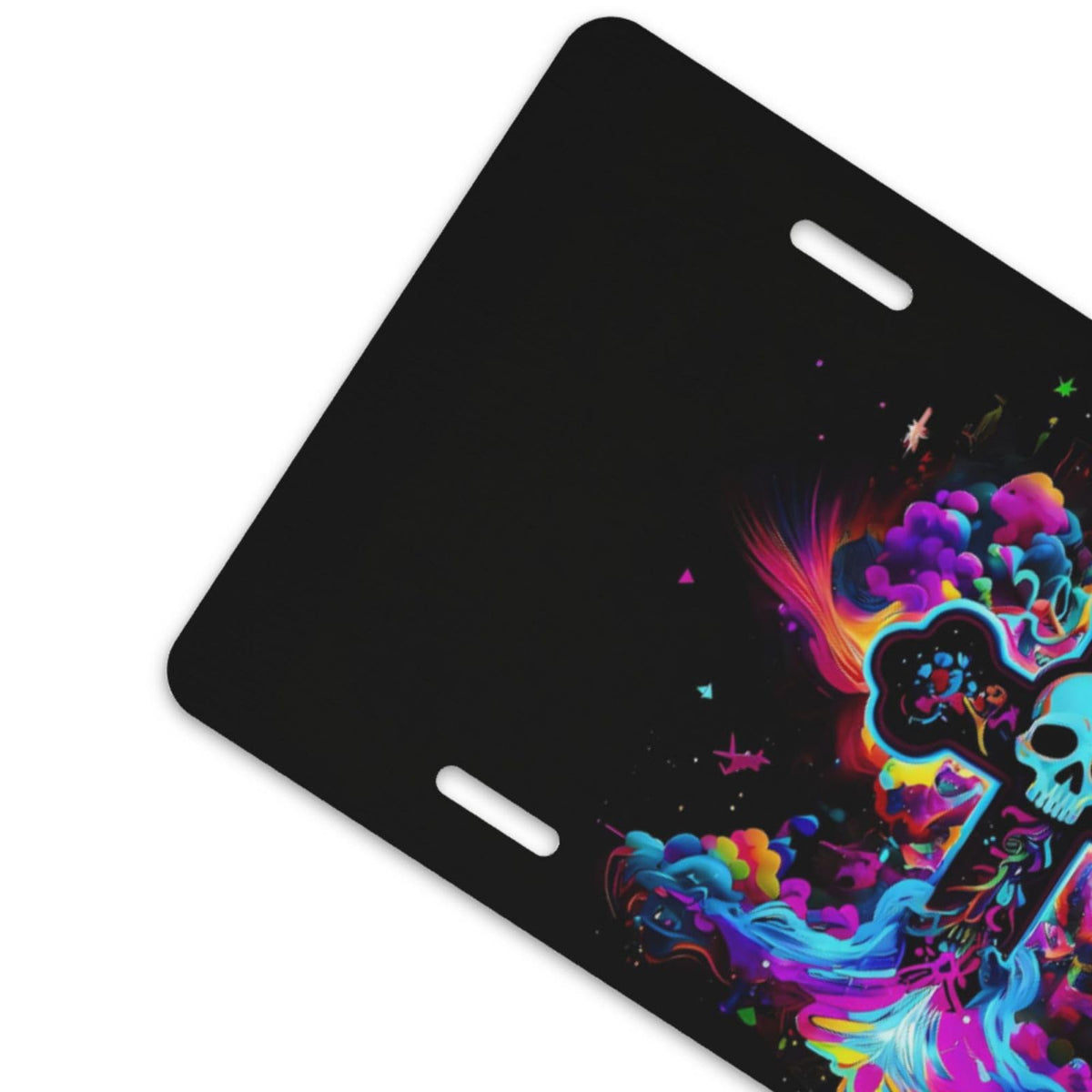 Colorful Cross Clouds Psychedelic Gothic Skull Front License Plate Aluminum Decorative License Plates Metal Car Plate 6"X12" Novelty Vanity Tag Cover with 4 Holes Car Decor Accessory (Yellow / 6 X 12 Inch)