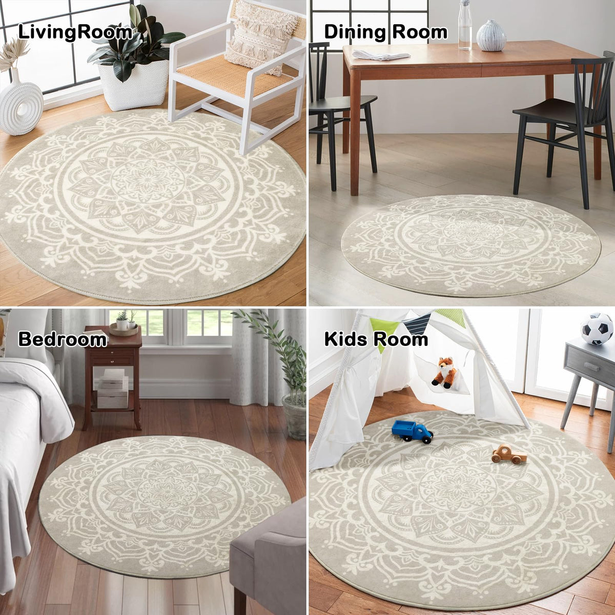 3ft Round Area Rug (Gray Ivory / 3' (Round))