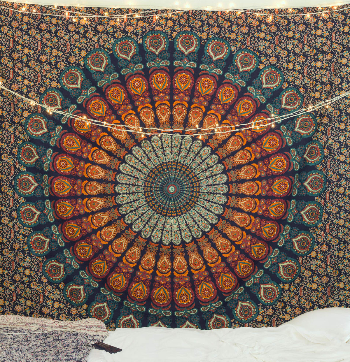 Hippie Mandala Bohemian Psychedelic Intricate Floral Design Indian Bedspread Magical Thinking Tapestry 84x90 Inches (90"L x 84"W / Multicolor)