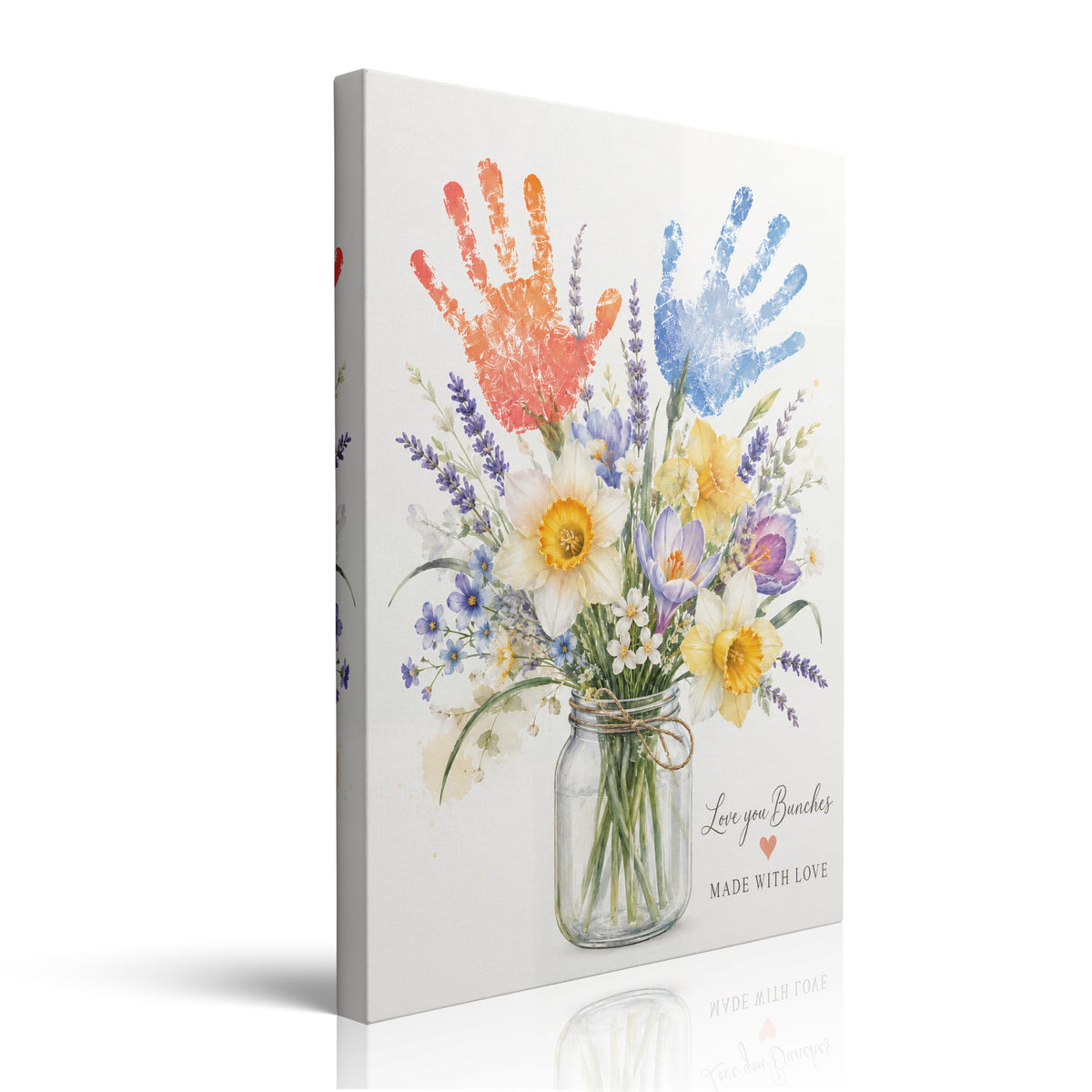 Handprint Floral Canvas Wall Art Framed Home Gift Home Decor 16x24 Inch (Floral Handprint / 24"L x 16"W)