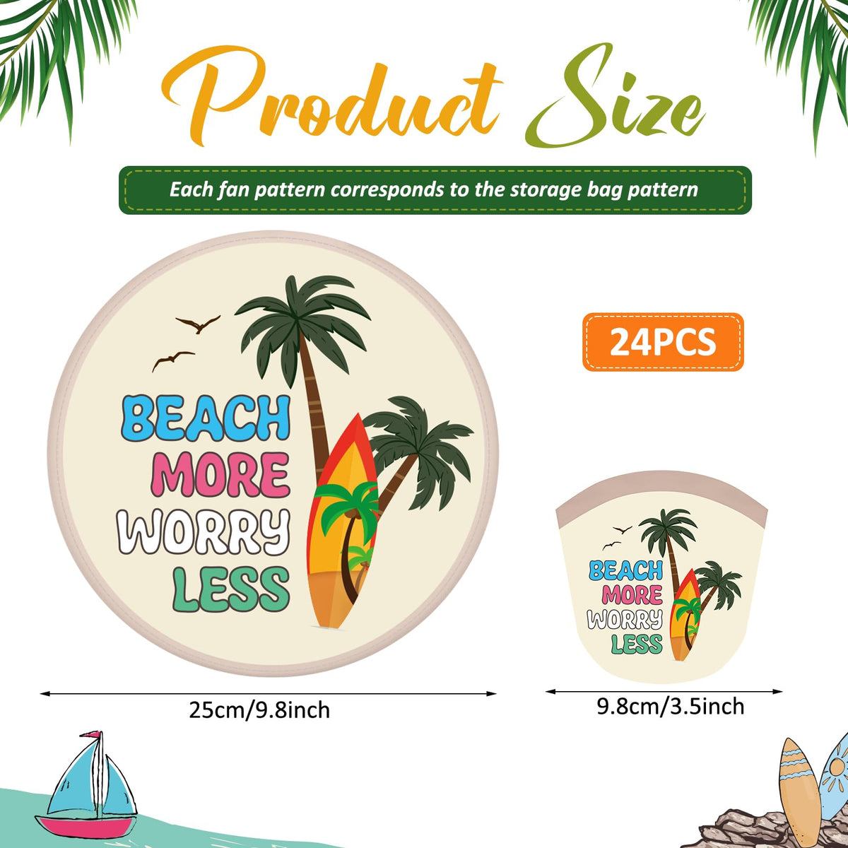 24 Pcs Beach Vacation Foldable Hand Fans Flying Disc 8 Style (Beach Vacation)