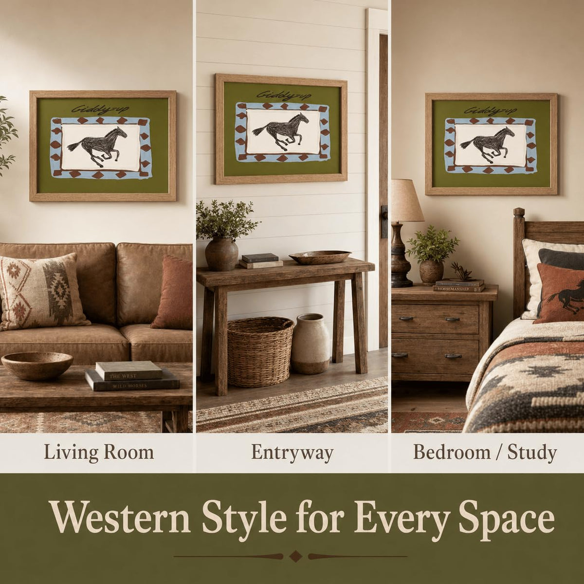 Vintage Western Horse Framed Wall Art (horse / 16"L x 12"W)