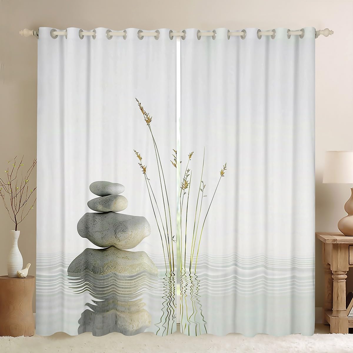 Zen Stones Print Curtain Bedroom 2 Panels 52 x 96 Inch Blackout (Multi 4 / 52"W x 96"L (Pack of 2))