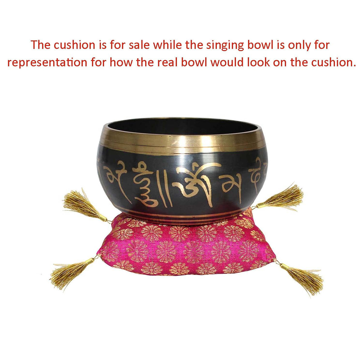 Cushion for Tibetan Singing Bowl Handmade Square Cushions Brocade Art Silk Home Decor Jewelry Display Pillow (5" x 5" Inch / Dark Pink)